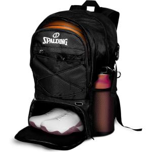 imageSpalding Basketball Backpack Sports Bag Ultimate Edition  Large Black Backpack with Shoe and Ball Compartment  Use for Sport Accessories and Stuff  Improved Material  Gifts for Basketball Players